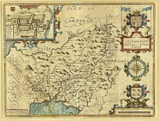 JOHN SPEEDE hand coloured engraved map, Caermarden 1662, with town plan, 39 x 52cms Provenance: