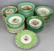 ASSORTED CREAM & GREEN GLAZED DESSERT WARE, late 19th century, all decorated with floral bouquets