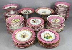 ASSORTED PINK & CREAM GLAZED DESSERT WARE, late 19th century, all decorated with floral bouquets