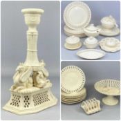ASSORTED CREAMWARE, including Royal Creamware candleholder with two gryphons supporting the
