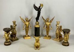 ASSORTED DECORATIVE CONTEMPORARY ORNAMENTS, including angel candle holder, 55cms (h), pair of gilded