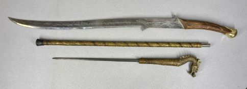 SWORD STICK with 37cms square section steel blade, cast brass dragon form handle, and embossed brass