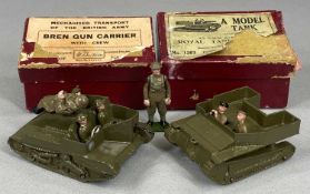W. BRITAIN BOXED BREN GUN CARRIER WITH CREW, no. 1876, and boxed model tank with crew, no. 1203