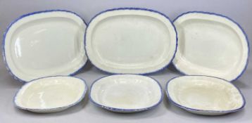 PEARLWARE BLUE FEATHER EDGED OVAL PLATES, c. 1820-30, largest 47 x 35.5cms (6) Provenance: The