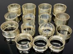 COLLECTION OF SILVER NAPKIN RINGS, various hallmarks and makers, 10.5ozt gross Provenance: