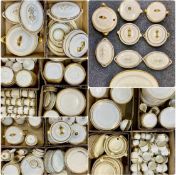 LARGE COLLECTION OF CREAM GLAZED DINNER & TEAWARE with gilded Grecian key border, Gladstone,