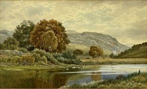 ‡ ROBERT DOBSON (British 1850-1901) watercolour - expansive land and river scape with ducks in