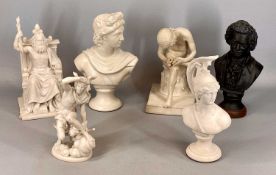 ASSORTED CONTEMPORARY COMPOSITE BUSTS, including Mozart, 30cms (h), Mars, 28cms (h), Apollo,