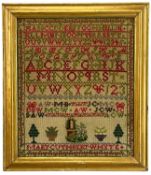 19TH CENTURY NEEDLEWORK ALPHABET SAMPLER, by Mary Cuthbert Whyte, 39 x 33cms Provenance: private