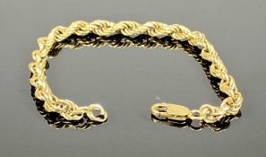 9CT GOLD ROPE TWIST BRACELET, 20cms (l), 5.3gms Provenance: deceased estate Gwynedd Comments: