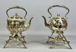 WALKER & HALL PATENT TEA KETTLE, engraved decoration of birds and leaves, on branch design stand