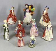 NINE ROYAL DOULTON FIGURINES, 'Paisley Shawl' HN1987, 'Biddy Penny Farthing' HN1813, 'Top O' The