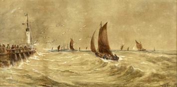 ‡ THOMAS BUSH HARDY (British 1842-1897) watercolour - fishing boats off the harbour, signed lower