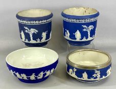 WEDGWOOD / WEDGWOOD STYLE BLUE & WHITE JASPERWARE, circular bowl with plated rim, 23cms (diam.),