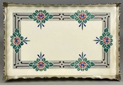 ART NOUVEAU RECTANGULAR TEA TRAY, ceramic base with Art Nouveau floral motifs, plated upturned