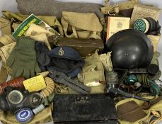 WWII PERIOD BRITISH ARMY KIT, including canvas kit bags, clothing, telephone headset, ammo box,