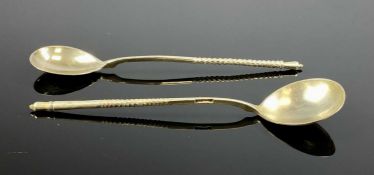 PAIR OF RUSSIAN SILVER SPOONS, with twist stems and picture back bowls, marked 'Moscow 1880' and '