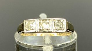 UNMARKED GOLD & PLATINUM RING, set with band of three small diamonds, size I, 1.8gms Provenance: