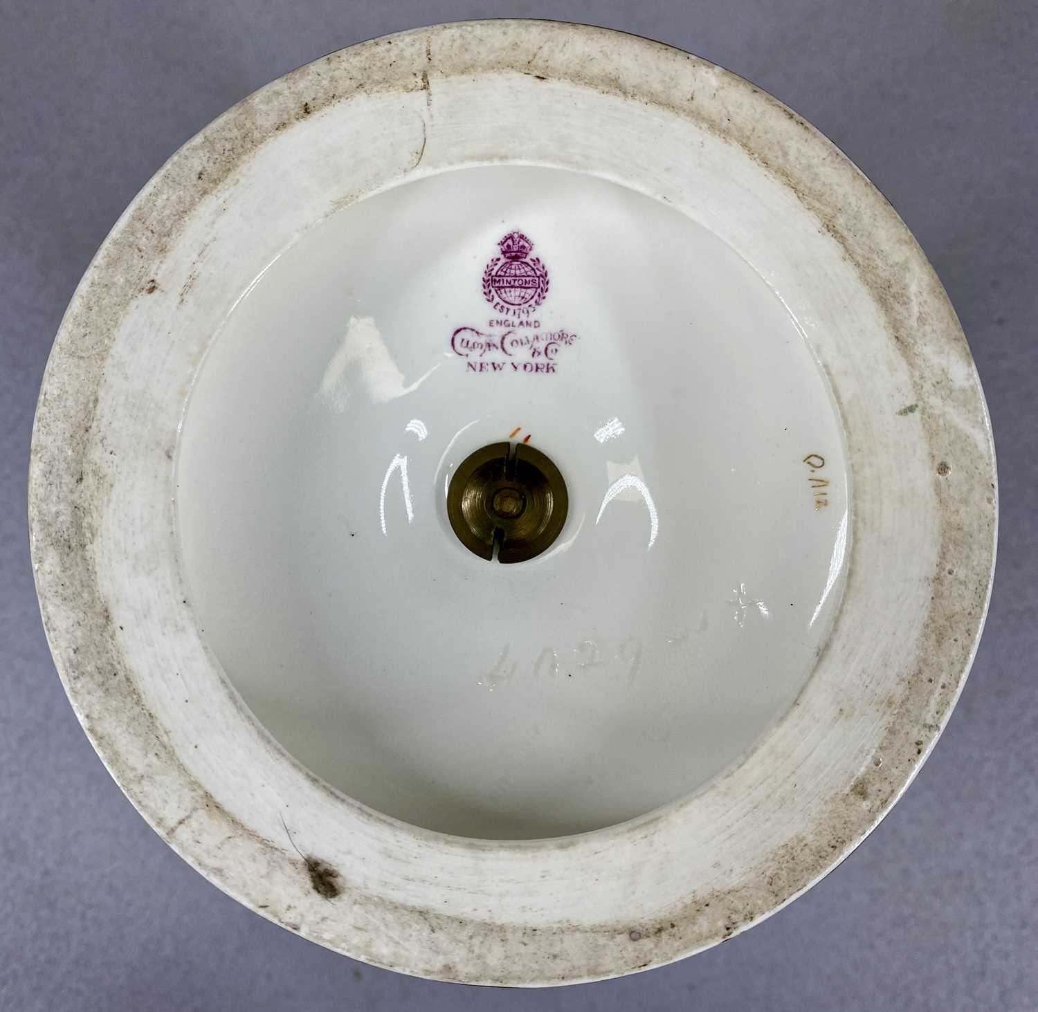 PAIR OF MINTONS CIRCULAR LIDDED BOWLS, late 19th / early 20th century, pink and cream glazed with - Image 3 of 3