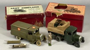 W. BRITAIN BOXED ARMY AMBULANCE, no. 1512 khaki with white tyres, with driver, wounded man on