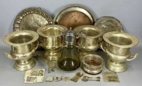 ASSORTED SILVER-PLATED ITEMS, including four two-handled champagne buckets, 23cms (h), large