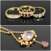 ASSORTED JEWELLERY, comprising 18ct gold ring set with a band of five small diamonds, size K, 1.
