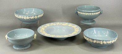 WEDGWOOD EMBOSSED QUEEN'S WARE BOWLS, circular shallow bowl, 37cms (diam.), two circular fruit