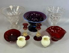 N.B. AMENDED IMAGE - ASSORTED GLASSWARE including pair of Venetian red and clear glass candlesticks,