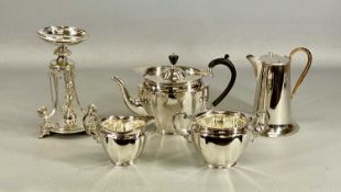 ASSORTED PLATED ITEMS, including good quality EPNS centrepiece with scroll supports and figure of