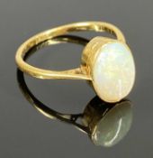 18CT GOLD RING SET WITH OVAL OPAL, size K/L, 2gms Provenance: private collection Conwy