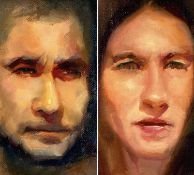 ‡ FENWICK (Probably Cathy) pair of oils on board - contemporary portraits, signed and dated 2019, 17