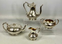 QUALITY ELKINGTON & CO. FOUR-PIECE PLATED TEA SERVICE, circular form with engraved decoration and