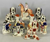 AMENDED DESCRIPTION - INTERESTING COLLECTION OF STAFFORDSHIRE ORNAMENTS, including two figures,