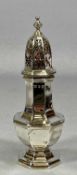 VICTORIAN SILVER SUGAR CASTER, octagonal panelled baluster form, maker obscure, Birmingham 1898,