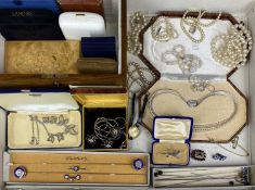 GOOD ASSORTMENT OF COSTUME JEWELLERY, including pair of mother of pearl and enamel hat pins with