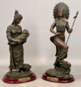 JULIANA COLLECTION, pair of composite figures of a Native American warrior and mother with baby,