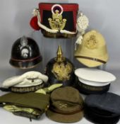 COLLECTION OF VINTAGE/VINTAGE STYLE MILITARY & NAVAL HELMETS AND HATS including a Pickelhaube,