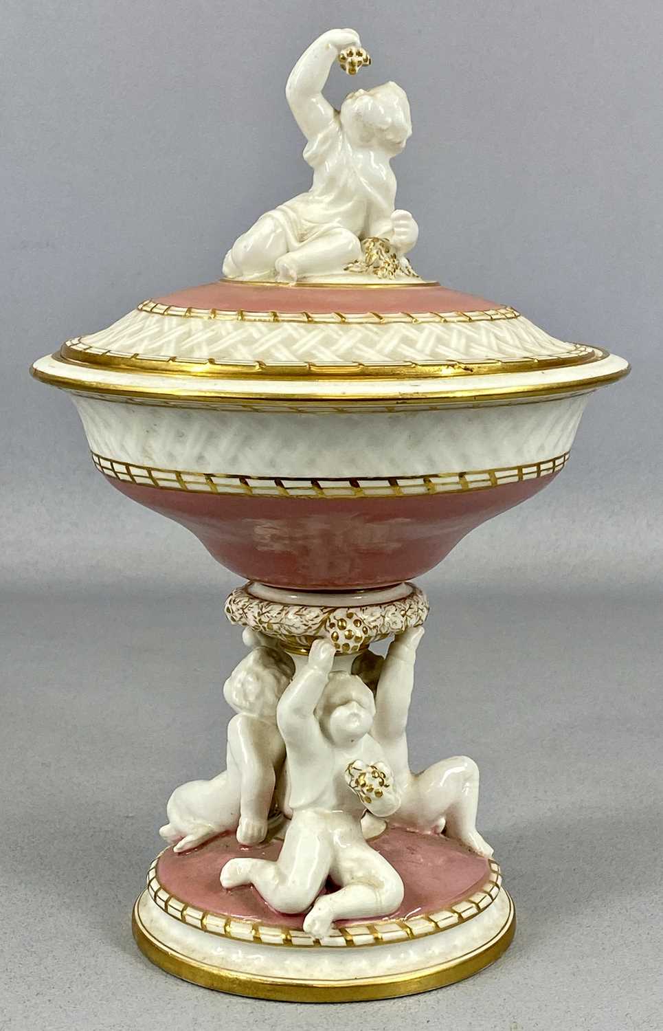 PAIR OF MINTONS CIRCULAR LIDDED BOWLS, late 19th / early 20th century, pink and cream glazed with - Image 2 of 3