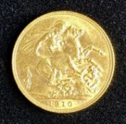 EDWARD VII 1910 GOLD SOVEREIGN, 8gms Provenance: private collection Conwy