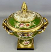 COALPORT WARWICK TWIN-HANDLE VASE & COVER, c. 1830, with bifurcated handles, decorated with bouquets