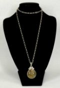 SILVER CELTIC FORM PENDANT & CHAIN, with large polished double sided agate stone, unusual silver