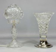 FINE QUALITY CUT-GLASS VASE, trumpet form, with stepped circular silver base, Birmingham 1952, 29cms