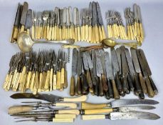 LARGE ASSORTMENT OF ANTIQUE CUTLERY, including bone handled knives and forks, various carving