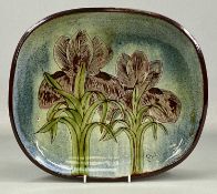 LARGE CHELSEA POTTERY OVAL FOOTED DISH, incised decoration of flowers, monogrammed 'S.W.',