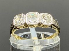 18CT GOLD & PLATINUM DIAMOND THREE STONE RING, approx. 0.75ct total, size K, 2.5gms Provenance: