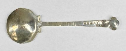 SILVER ARTS & CRAFTS SPOON with hammered bowl, angular form, trefoil finial to flat stem, maker '