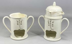 WEDGWOOD CREAMWARE VEILLEUSE, with two-handled night-light chimney and covered pouring bowl, acorn