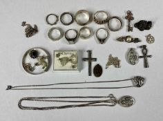ASSORTED SILVER JEWELLERY, including rings, pendants, chains, bangle, etc., approx. 80gms gross