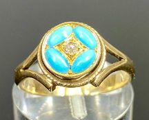 9CT GOLD TURQUOISE AND DIAMOND RING, open shoulders, size M, 2.9gms Provenance: private collection