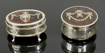 TWO EDWARD VII SILVER & TORTOISESHELL RING BOXES, oval box on pad feet, Birmingham 1906, 3.5 (h) x